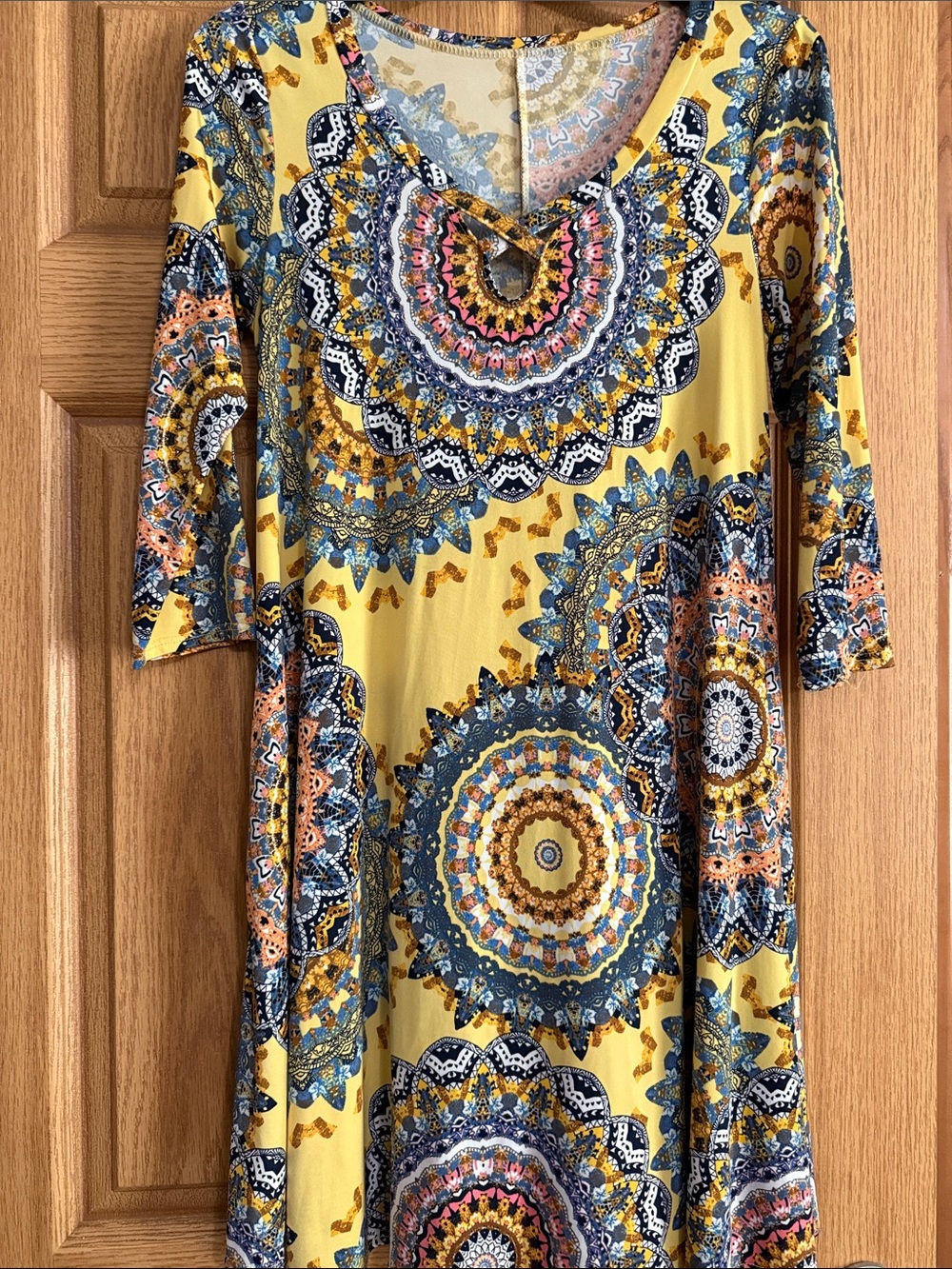 Bohemian Medallion Print V-Neck Tunic Top - Yellow
